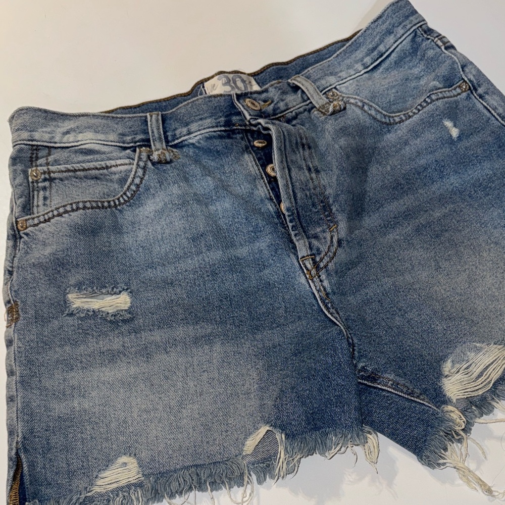 We‎ The Free Blue Distressed Jean Shorts